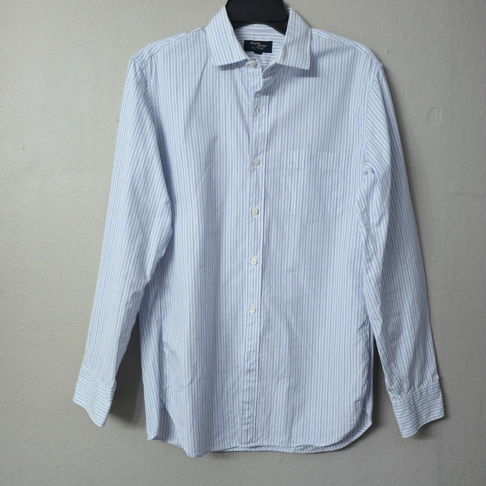 J.Crew Thompson Shirtings Mens Blue White Striped Dress Shirt M 15-15.5